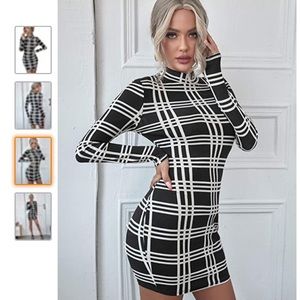 Plaid Long Sleeve Bodycon Mini Dress